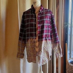 Bleached Flannel Burgundy and green bleached